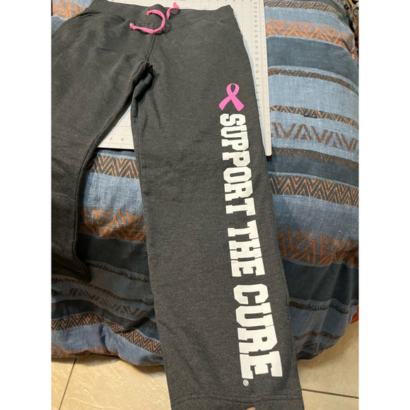 Girls American Crown Sweatpants L Gray Pink Support the Cure - Picture 2 of 3
